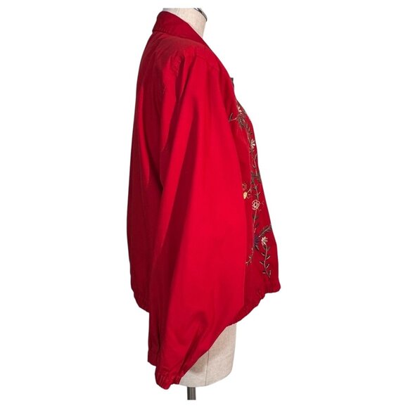 Koret City Blues Embroidered Floral Red Jacket Zipper Closure Size L Coat VTG - Picture 3 of 9